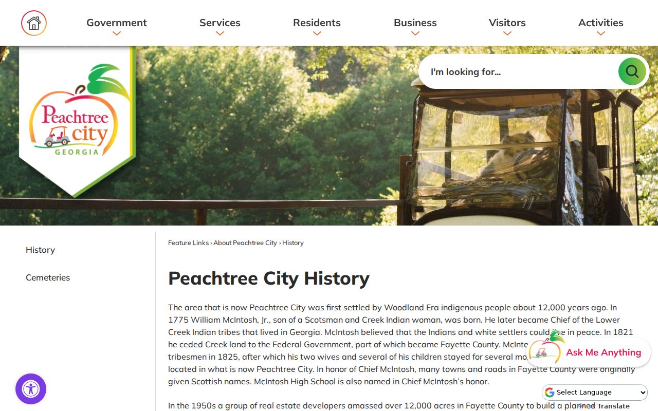 Official Peachtree City history and historical documents page