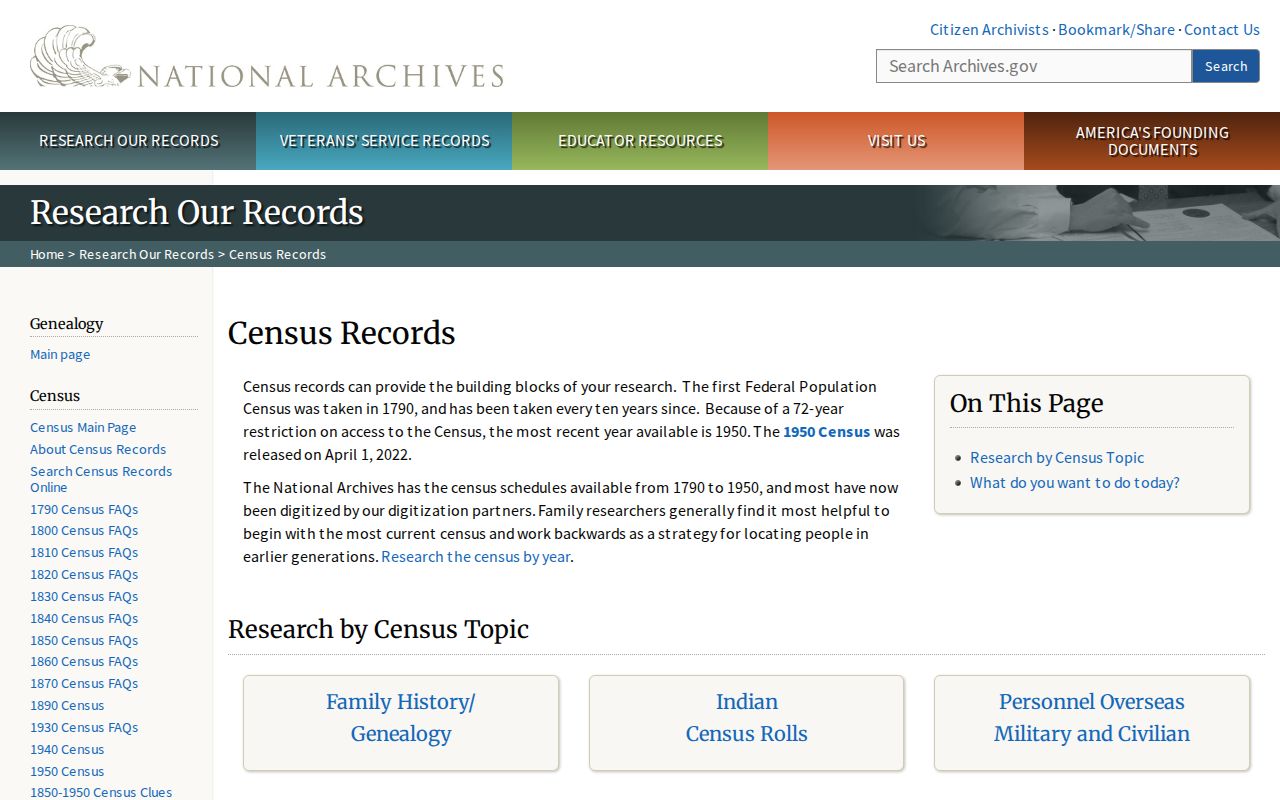 National Archives federal census research resources