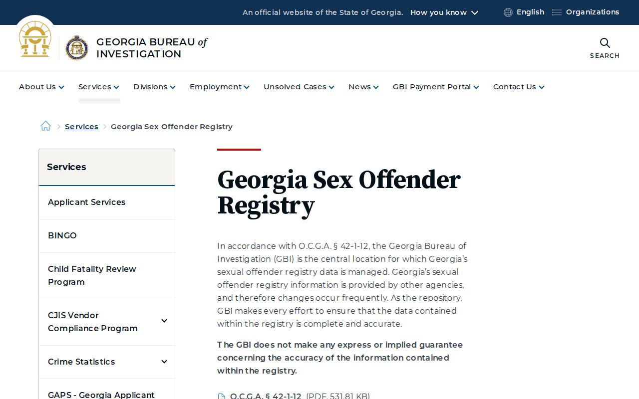 Georgia Bureau of Investigation sex offender registry information