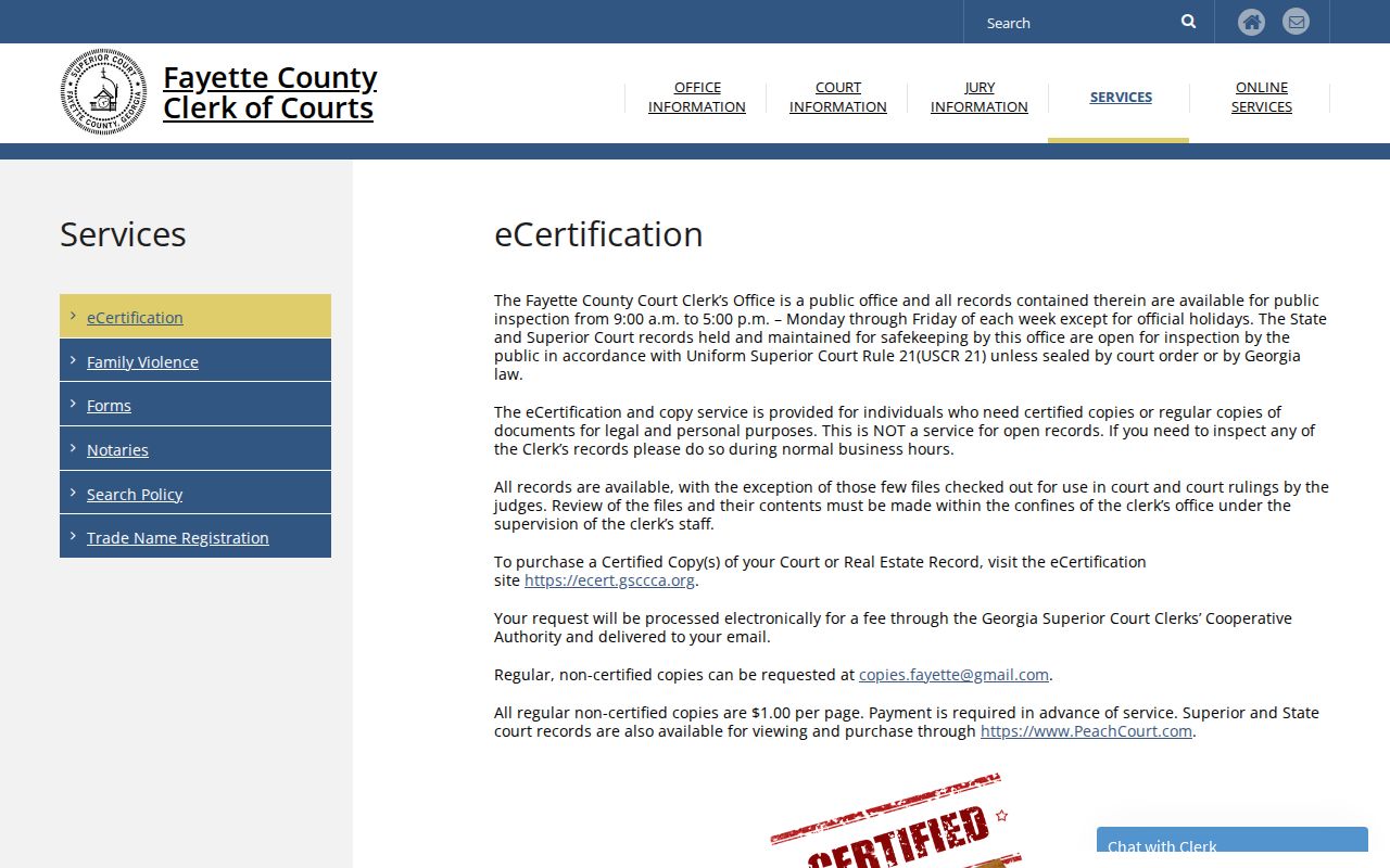 Peachtree City previous residents certified records service