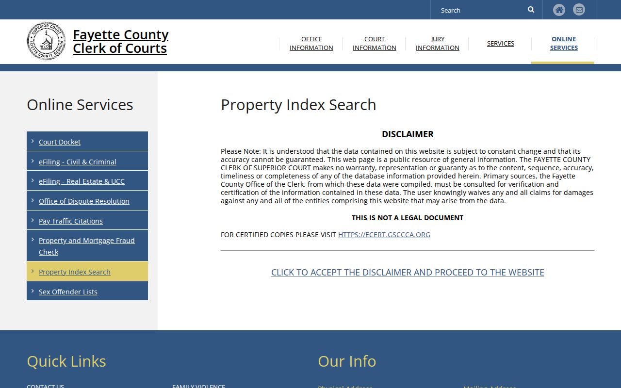 Fayette Clerk deed and property index entry page
