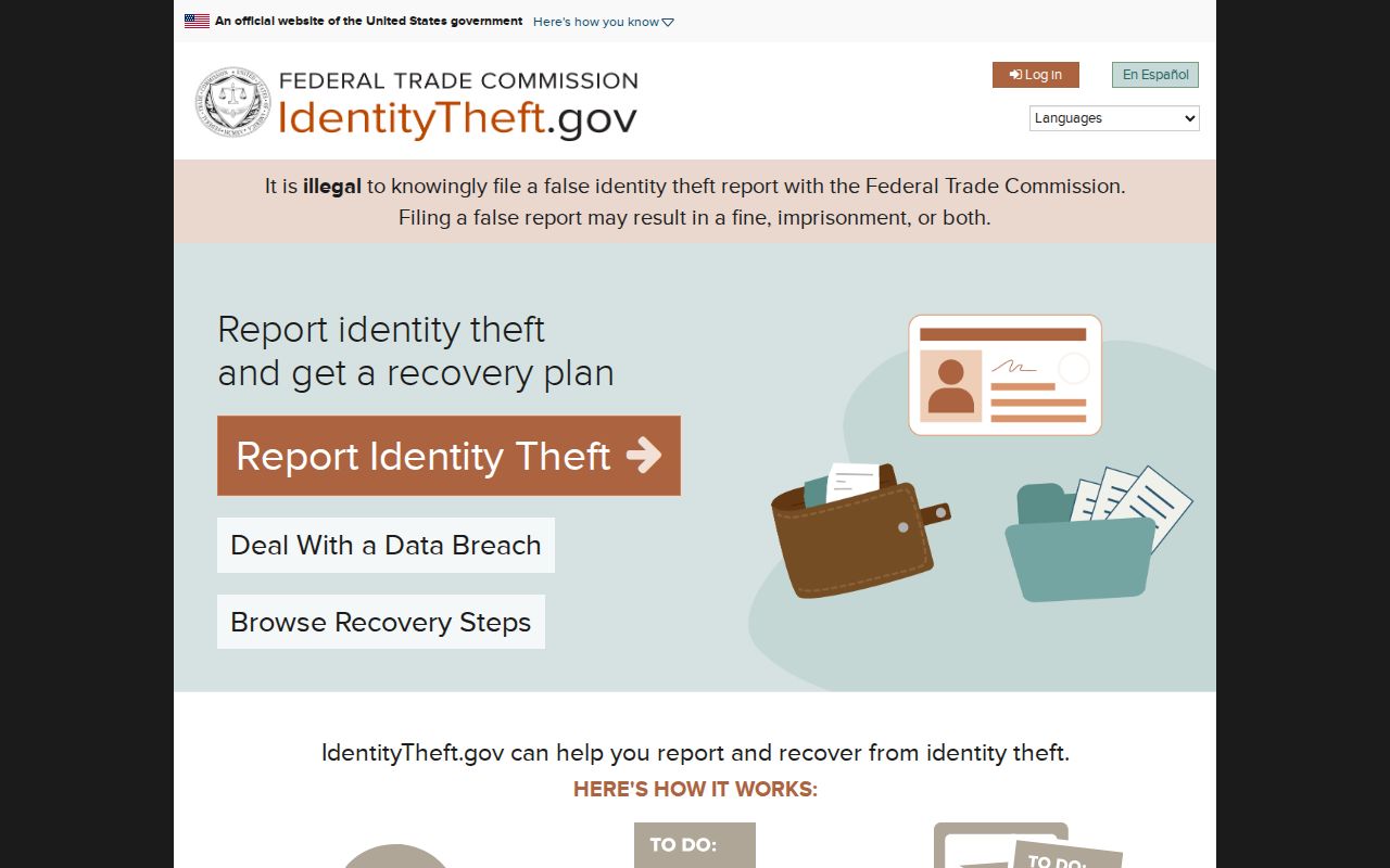 Federal identity theft recovery and reporting portal